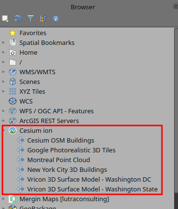 Adding Cesium ion assets to QGIS