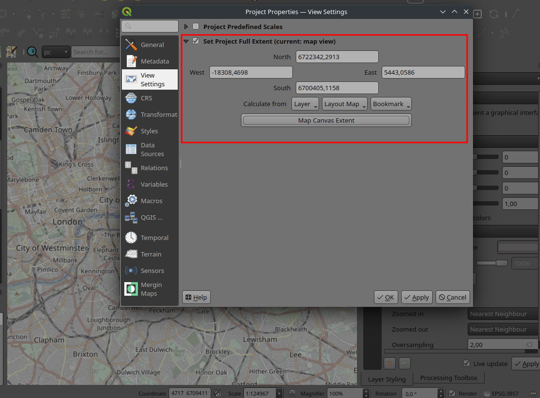 Limiting project extent in QGIS